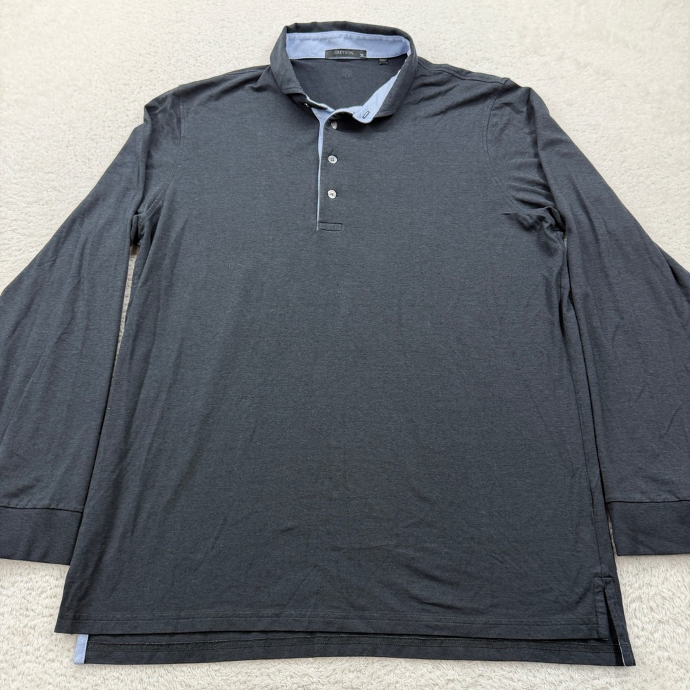 Greyson Men's Long Sleeve Polo in Charcoal with Light Blue Trim